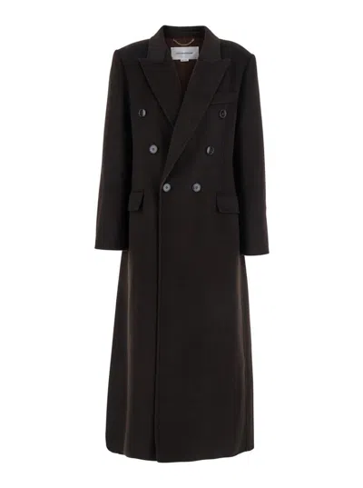 Victoria Beckham Brown Double-breasted Coat In Wool And Cashmere In Brown