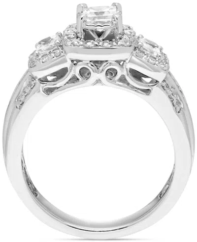 Macy's Diamond Princess-cut Halo Three Stone Ring (1 Ct. T.w.) In 14k White Gold