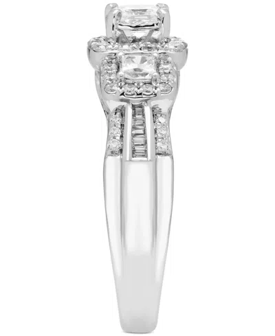 Macy's Diamond Princess-cut Halo Three Stone Ring (1 Ct. T.w.) In 14k White Gold
