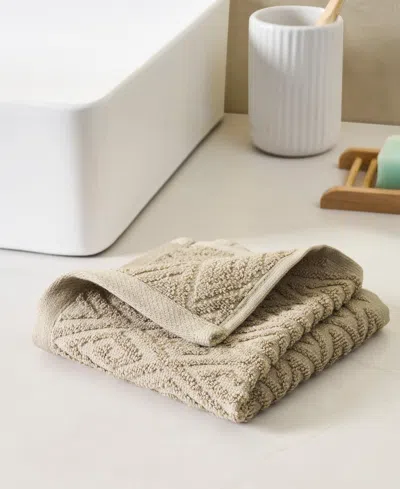 John Robshaw Maze Solid Texture Cotton Washcloth, 12" X 12" In Neutral
