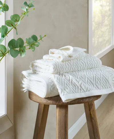 John Robshaw Maze Solid Texture Cotton Washcloth, 12" X 12" In White