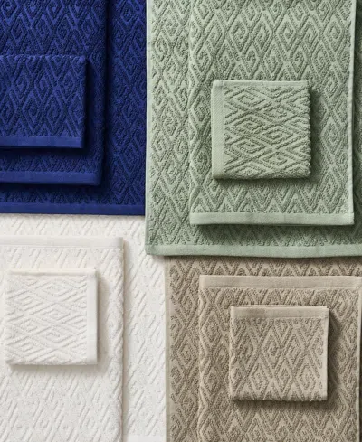 John Robshaw Maze Solid Texture Cotton Washcloth, 12" X 12" In White