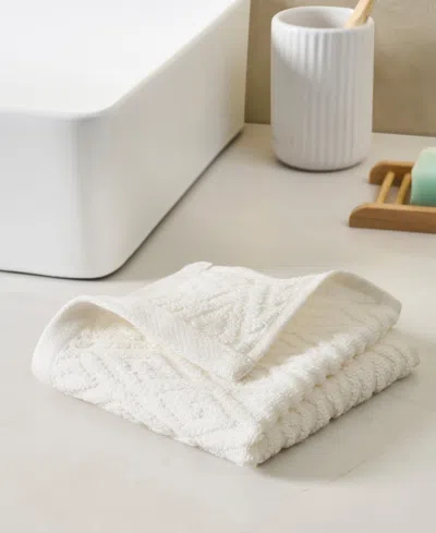 John Robshaw Maze Solid Texture Cotton Washcloth, 12" X 12" In White