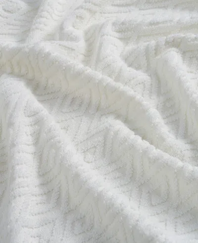 John Robshaw Maze Solid Texture Cotton Washcloth, 12" X 12" In White