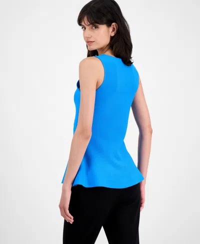 T Tahari Women's Square-neck Peplum-hem Sleeveless Top In Blue