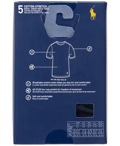Polo Ralph Lauren Big Boys Crewneck Undershirts, 5 Pack In Black