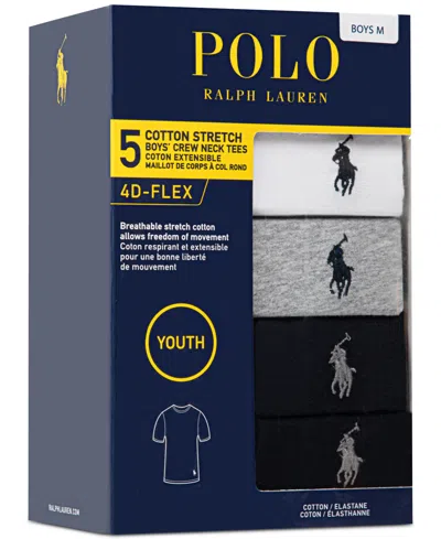 Polo Ralph Lauren Big Boys Crewneck Undershirts, 5 Pack In Black