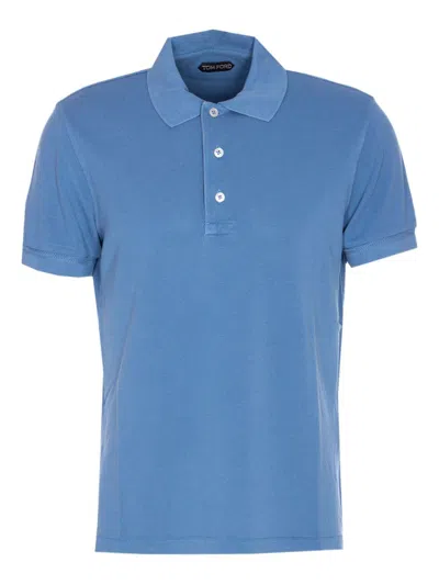 Tom Ford Lyocell Piquet Polo Shirt In Blue
