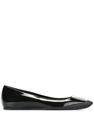 Roger Vivier Trompette Bellerine Glossed-leather Ballet Flats In Black