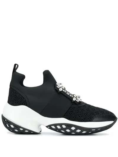 Roger Vivier Crystal-embellished Black Slip-on Sneakers In Black