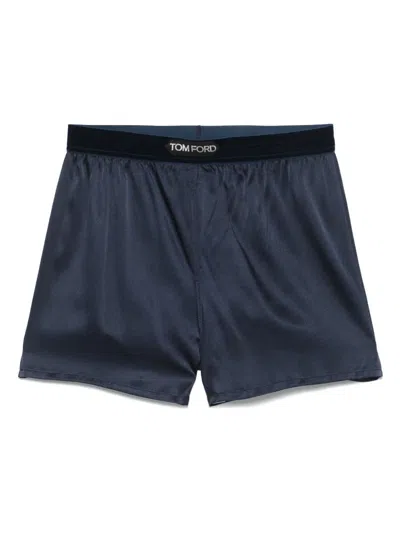 Tom Ford Shorts In Stretch Silk Satin In Blue