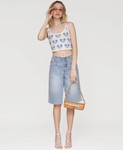 Avec Les Filles Women's Cropped Crotchet Heart Top