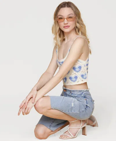 Avec Les Filles Women's Cropped Crotchet Heart Top