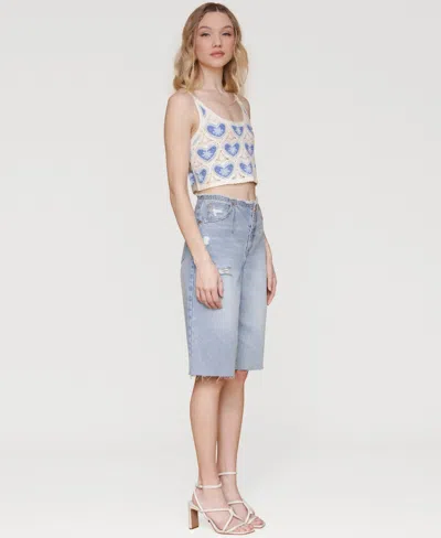Avec Les Filles Women's Cropped Crotchet Heart Top