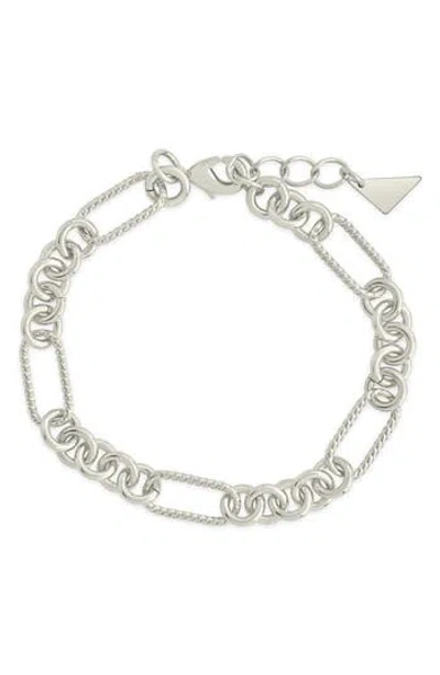 Sterling Forever Rhodium Plated Fianna Mixed Chain Link Bracelet
