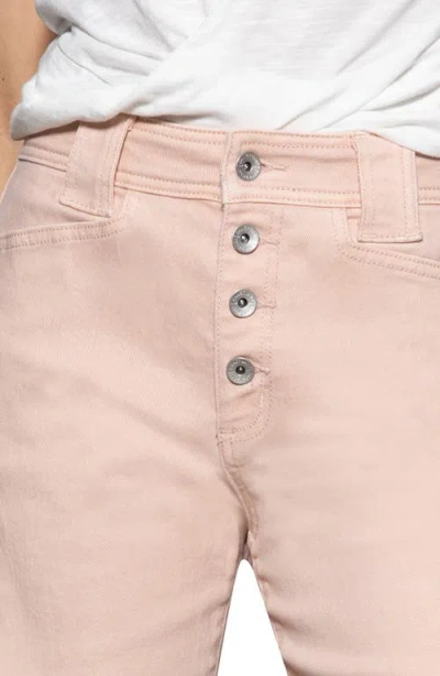 Sanctuary Luna Button Fly High Waist Cuff Straight Leg Jeans In Earth Pink