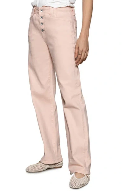 Sanctuary Luna Button Fly High Waist Cuff Straight Leg Jeans In Earth Pink