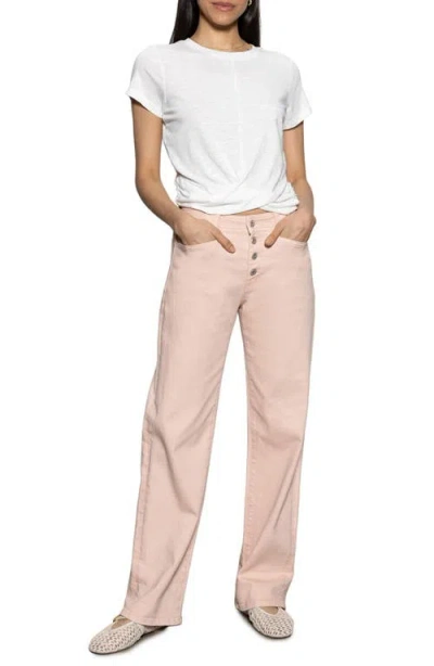 Sanctuary Luna Button Fly High Waist Cuff Straight Leg Jeans In Earth Pink