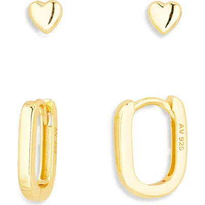 Argento Vivo Set Of 2 Heart Studs & Oblong Hoop Earrings
