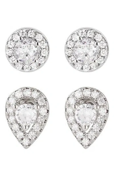 Adornia Set Of 2 Assorted Cubic Zirconia Stud Earrings In Metallic