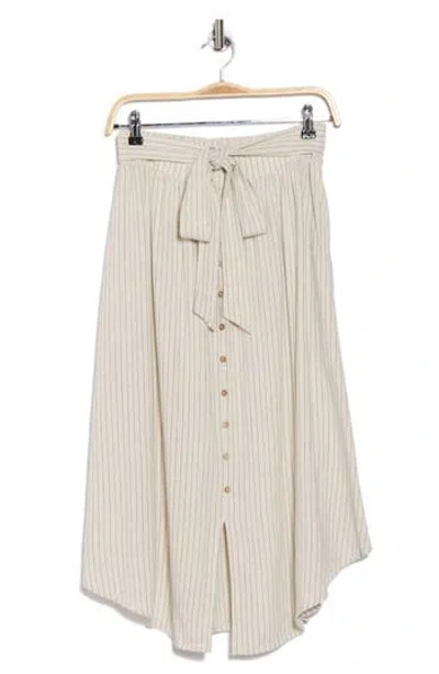 Renee C Stripe Tie Waist Midi Skirt In Neutral
