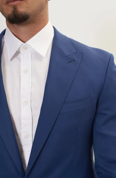 Ron Tomson Trim Fit Solid Peak Lapel Wool Suit In Blue