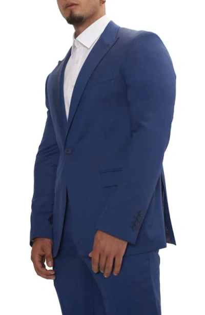 Ron Tomson Trim Fit Solid Peak Lapel Wool Suit In Blue