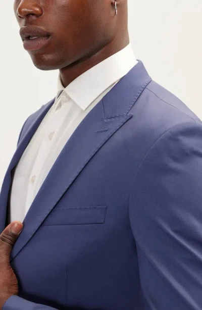 Ron Tomson Trim Fit Solid Peak Lapel Wool Suit In Blue