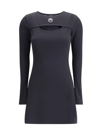 Marine Serre Crescent Moon-embroidered Mini Dress In Black