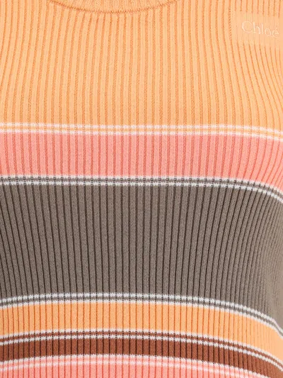 Chloé Embroidered Striped Ribbed Cotton Sweater In Multi