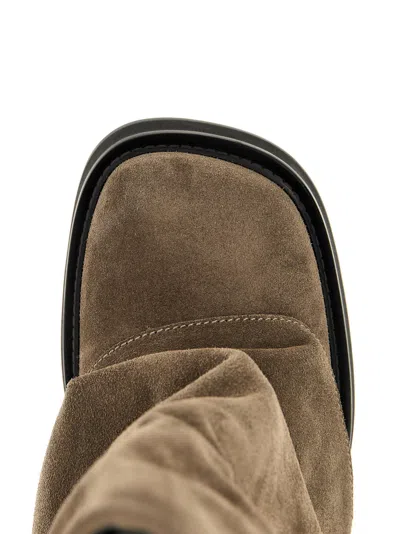 Attico 'robin' Beige Boots With Logo Plaque On The Rear And Pull-tab At The Heel