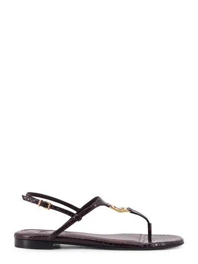 Fendi Ff Snakeskin-embossed Leather Slingback Thong Sandals