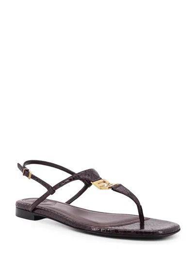 Fendi Ff Snakeskin-embossed Leather Slingback Thong Sandals