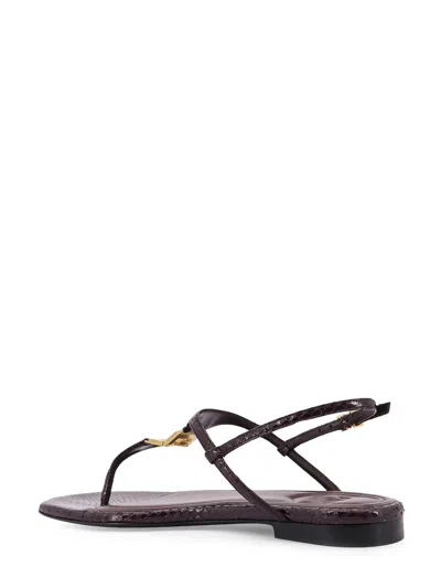 Fendi Ff Snakeskin-embossed Leather Slingback Thong Sandals