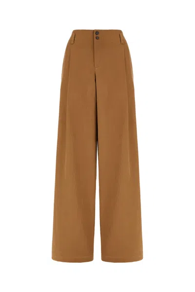 Chloé Garment Dye Organic Cotton Canvas Wide Leg Pants In Brown