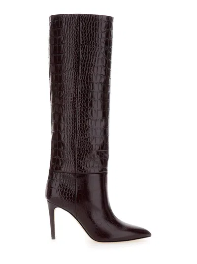 Paris Texas Dark Bordeaux High Boots With Stiletto Heel In Croco Embossed Leather Woman