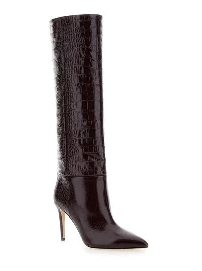 Paris Texas Dark Bordeaux High Boots With Stiletto Heel In Croco Embossed Leather Woman