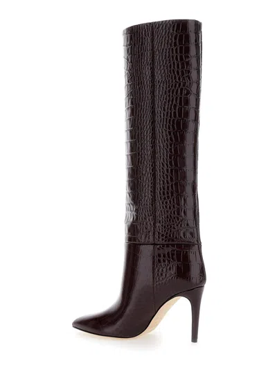 Paris Texas Dark Bordeaux High Boots With Stiletto Heel In Croco Embossed Leather Woman