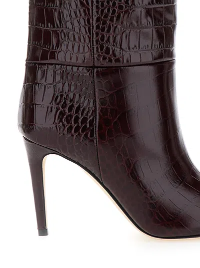 Paris Texas Dark Bordeaux High Boots With Stiletto Heel In Croco Embossed Leather Woman