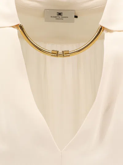 Elisabetta Franchi Logo Metal Detail Collar Shirt In Neutral