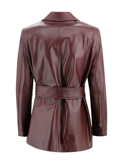Max Mara Studio Button-up Belted Jacket In Burgundy