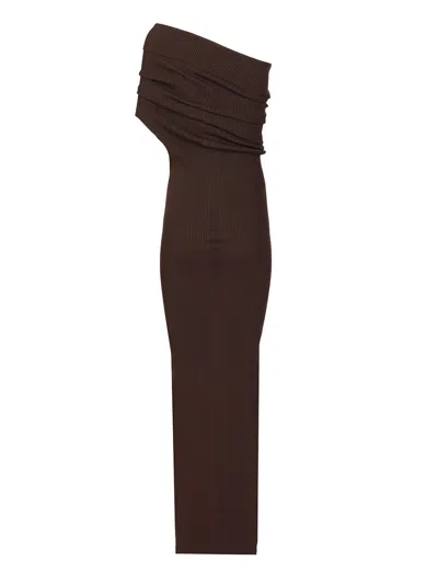 Rick Owens Athena Dress Compact Rib Knit Knitwear Brown In Brown