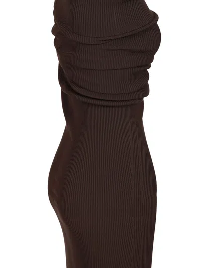 Rick Owens Athena Dress Compact Rib Knit Knitwear Brown In Brown