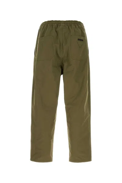 Prada Cotton Pant With Elastic Waistband And Back Pockets In Green