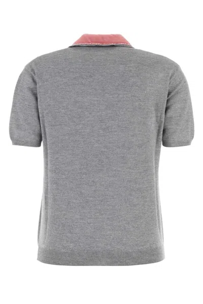 Marni Wool Polo Shirt With Velvet Collar Clothing In Gray