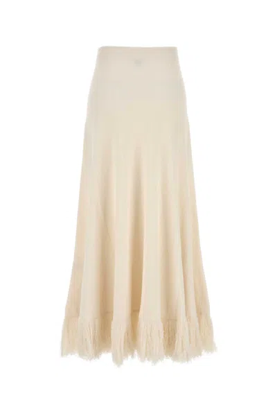 Bottega Veneta High Waist A-line Skirt With Fringe Hem In Neutral