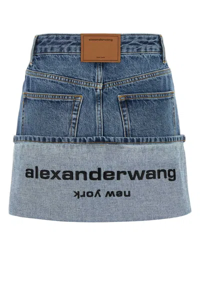 Alexander Wang Light Blue Denim Mini Skirt With Flap In Blue