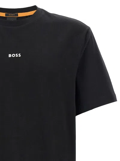 Hugo Boss Relaxed-fit T-shirt In Stretch Cotton With Logo Print In Black