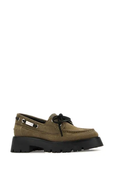 Alexander Wang Carson Boat Loafers In Green Suede