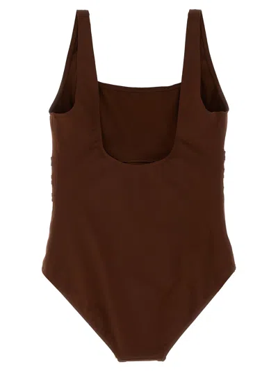 Eres Ribbed Square Neckline Wide Straps Swimsuit In Brown